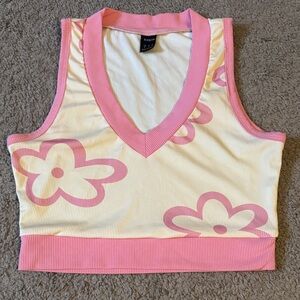 SHEIN Pink and Cream Floral Crop Top